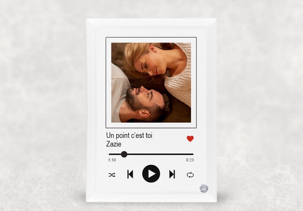 Cadre photo en verre, personnalisé "chanson d'amour"