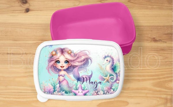 Boîte à goûter personnalisée "sirène", rose ou blanche