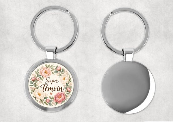 Porte-clés mariage en métal argenté – Modèle Deluxe Ø 4 cm
