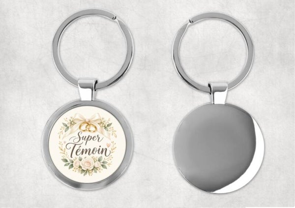 Porte-clés mariage en métal argenté – Modèle Deluxe Ø 4 cm
