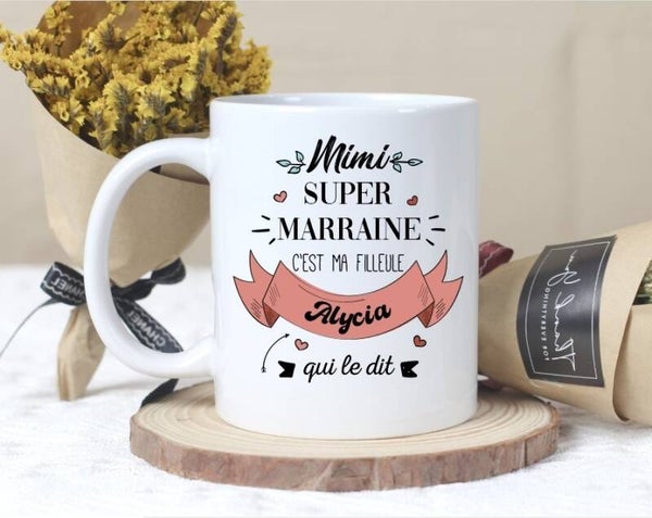 Mug "Super marraine" personnalisé