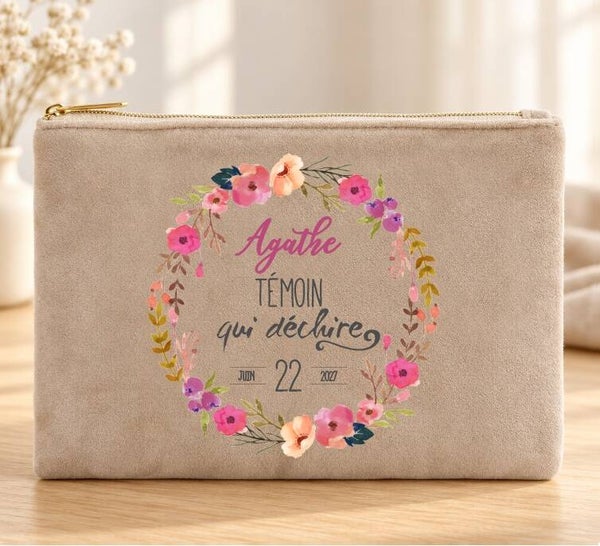 Trousse « Témoin qui déchire » personnalisée – Cadeau témoin de mariage avec prénom