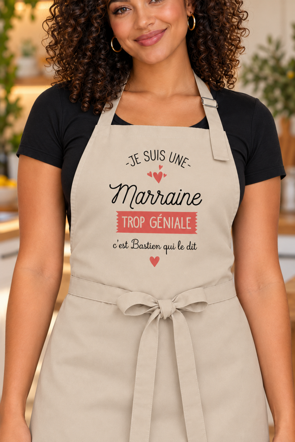 Tablier de cuisine personnalisé "Marraine trop géniale"