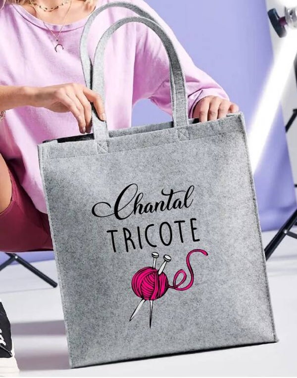 Sac fourre-tout en feutrine personnalisé "le tricot"