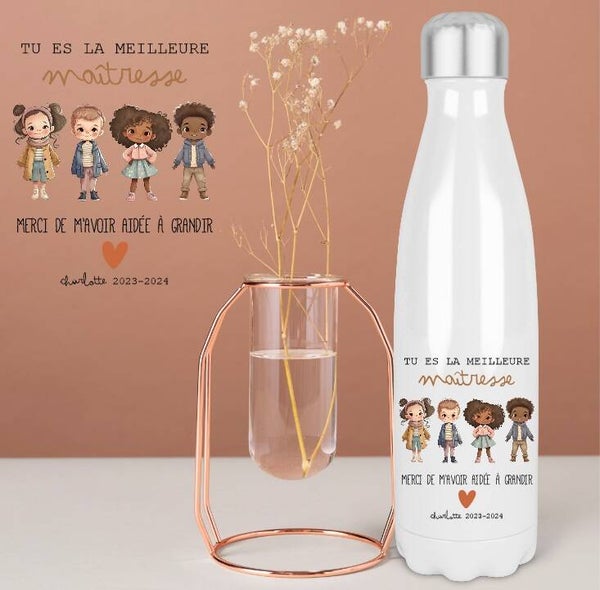 Bouteille isotherme personnalisé spécial cadeau de maîtresse