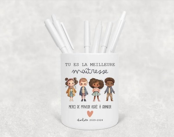 Pot à crayons personnalisé - Cadeau idéal pour la maîtresse en fin d'année scolaire
