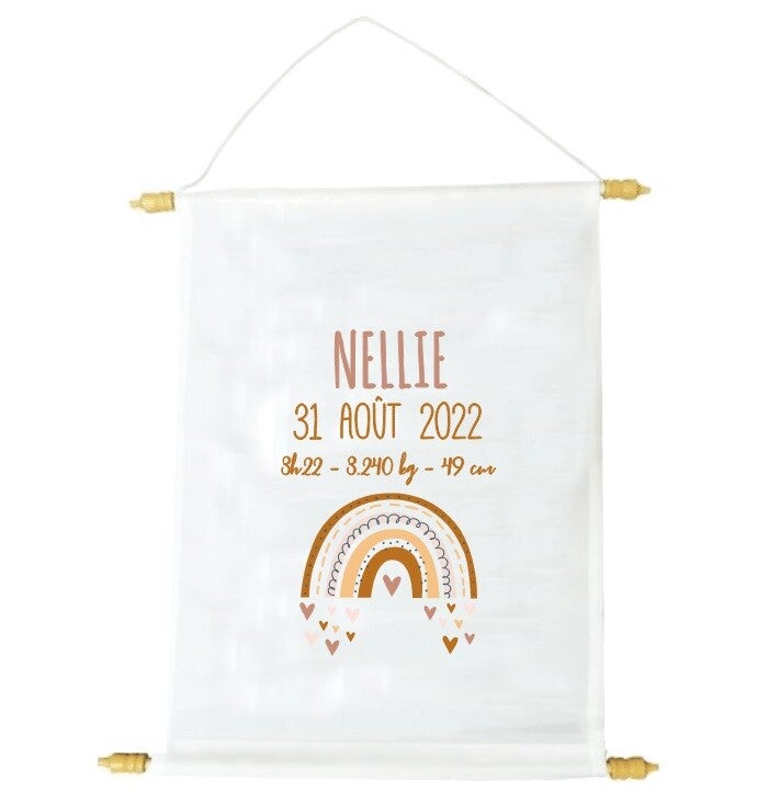 Fanion décoratif personnalisé spécial naissance "arc en ciel boho"
