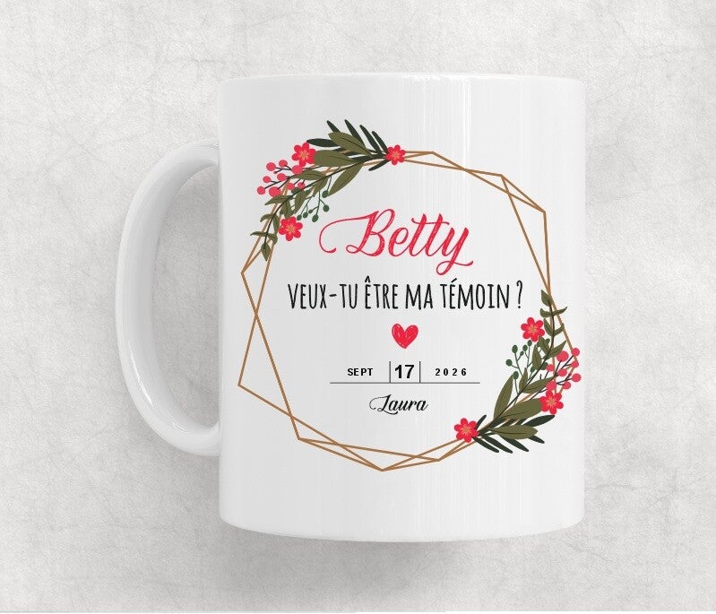 Mug personnalisé "veux-tu être ma témoin ?"