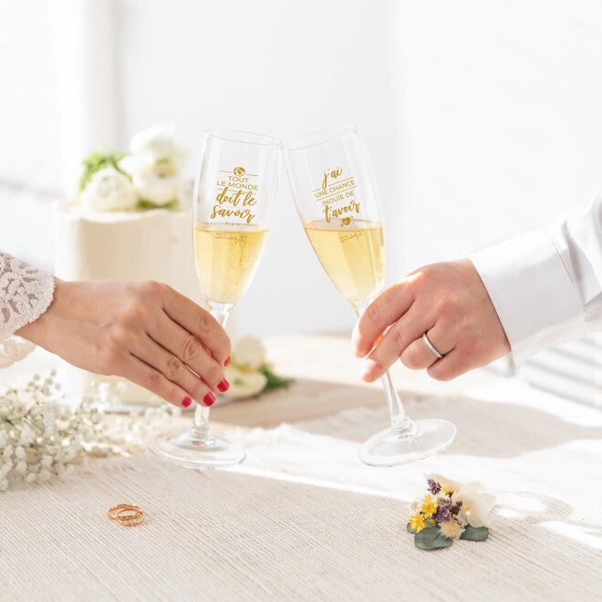 SET DE 2 FLÛTES À CHAMPAGNE - TOUT LE MONDE DOIT LE SAVOIR : J'AI UNE CHANCE INOUÏE DE T'AVOIR