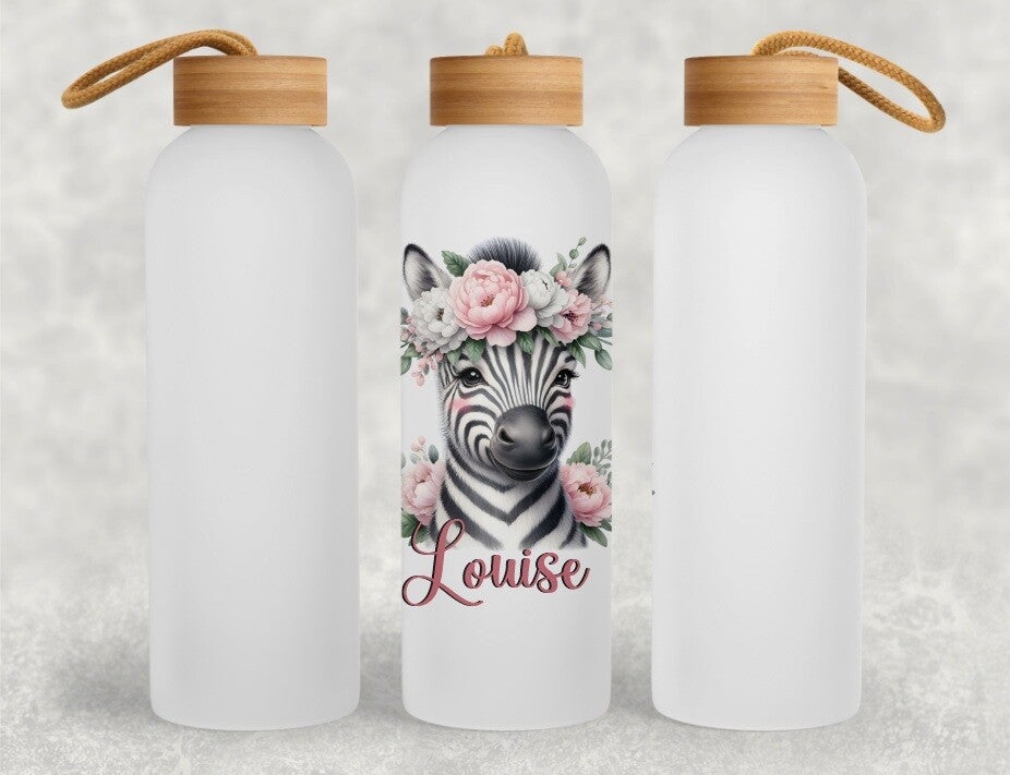 Gourde Blanche en Aluminium 600 ml avec Bouchon en Bambou "zèbre"