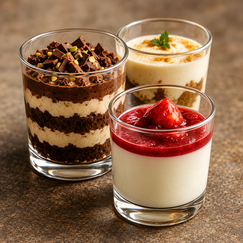 Zoete desserts in kleine glaasjes