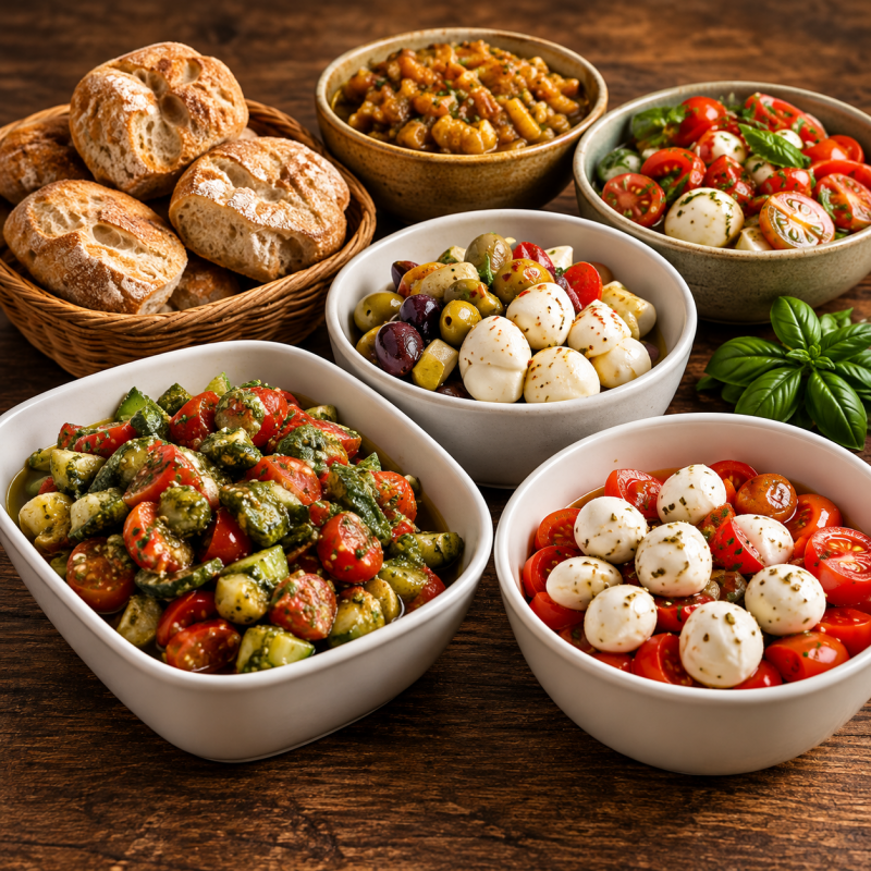 Italiaans buffet met brood en salades