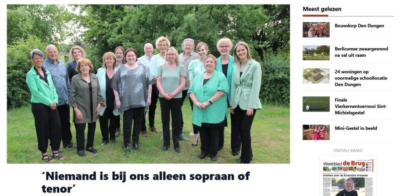 Vocalgroup Shine in weekblad de Brug
