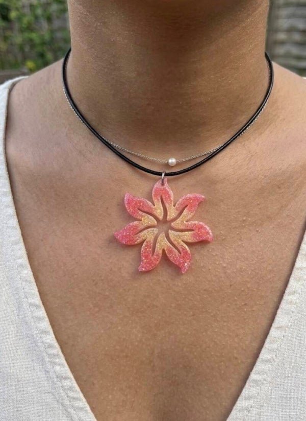 Pendentif fleur orange et jaune