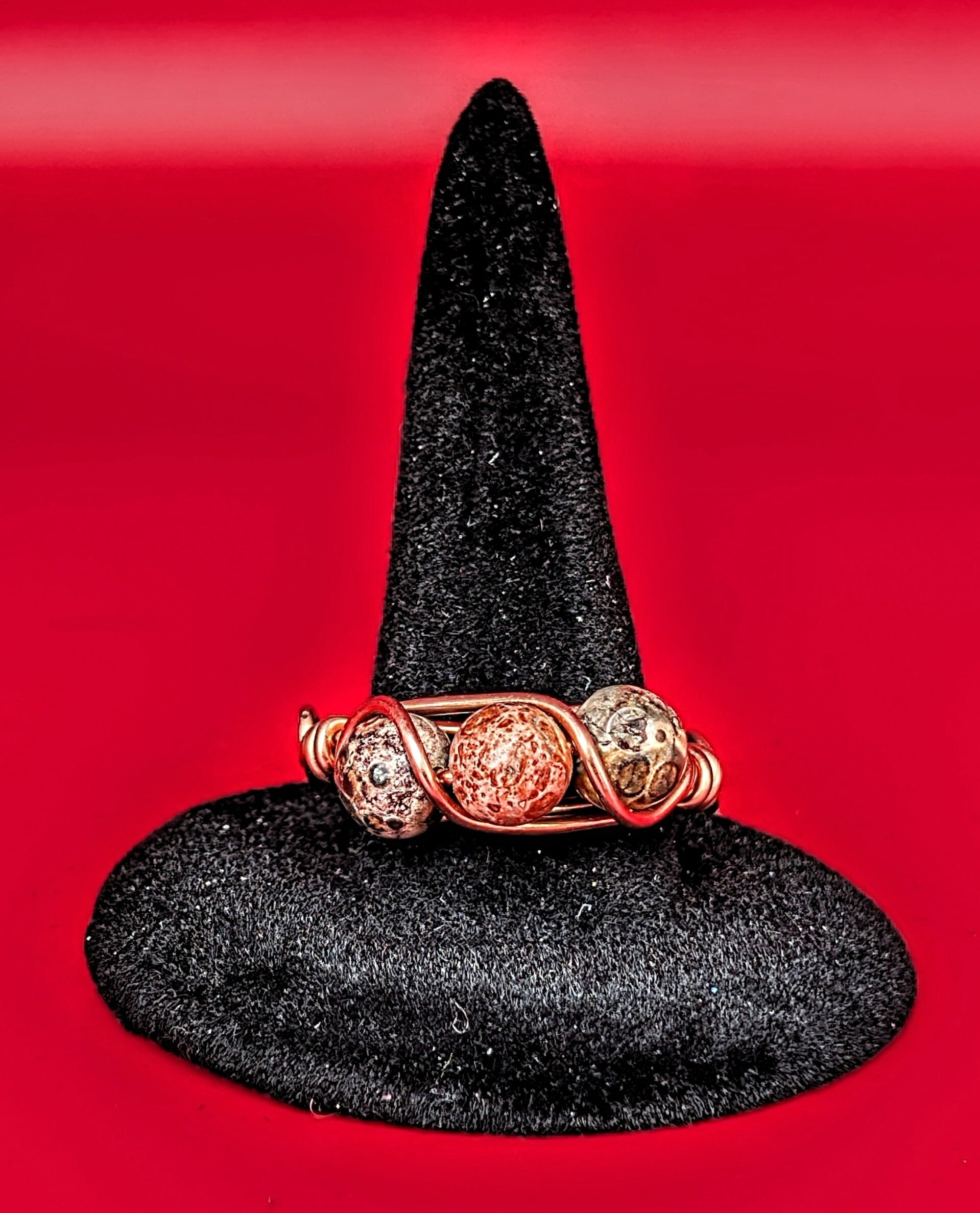 Bague jaspe paysage et cuivre taille 57