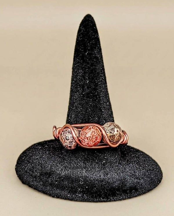 Bague jaspe Léopard et cuivre taille 57