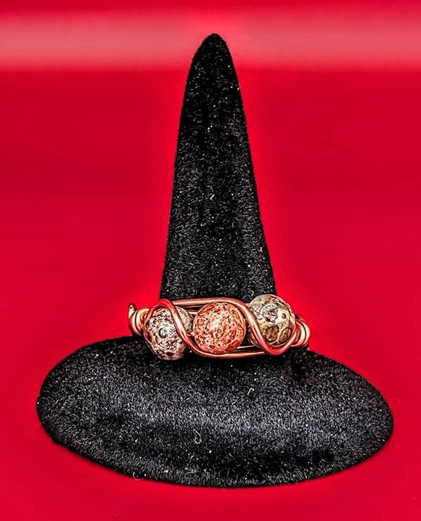 Bague jaspe paysage et cuivre taille 57