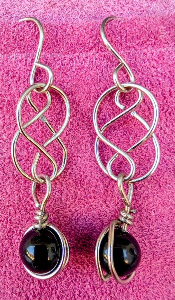 Boucles d'oreilles obsidienne dorée