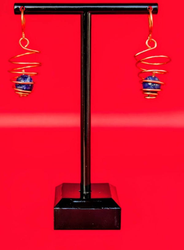 Boucles d'oreilles cage spirale cuivre lapis lazuli