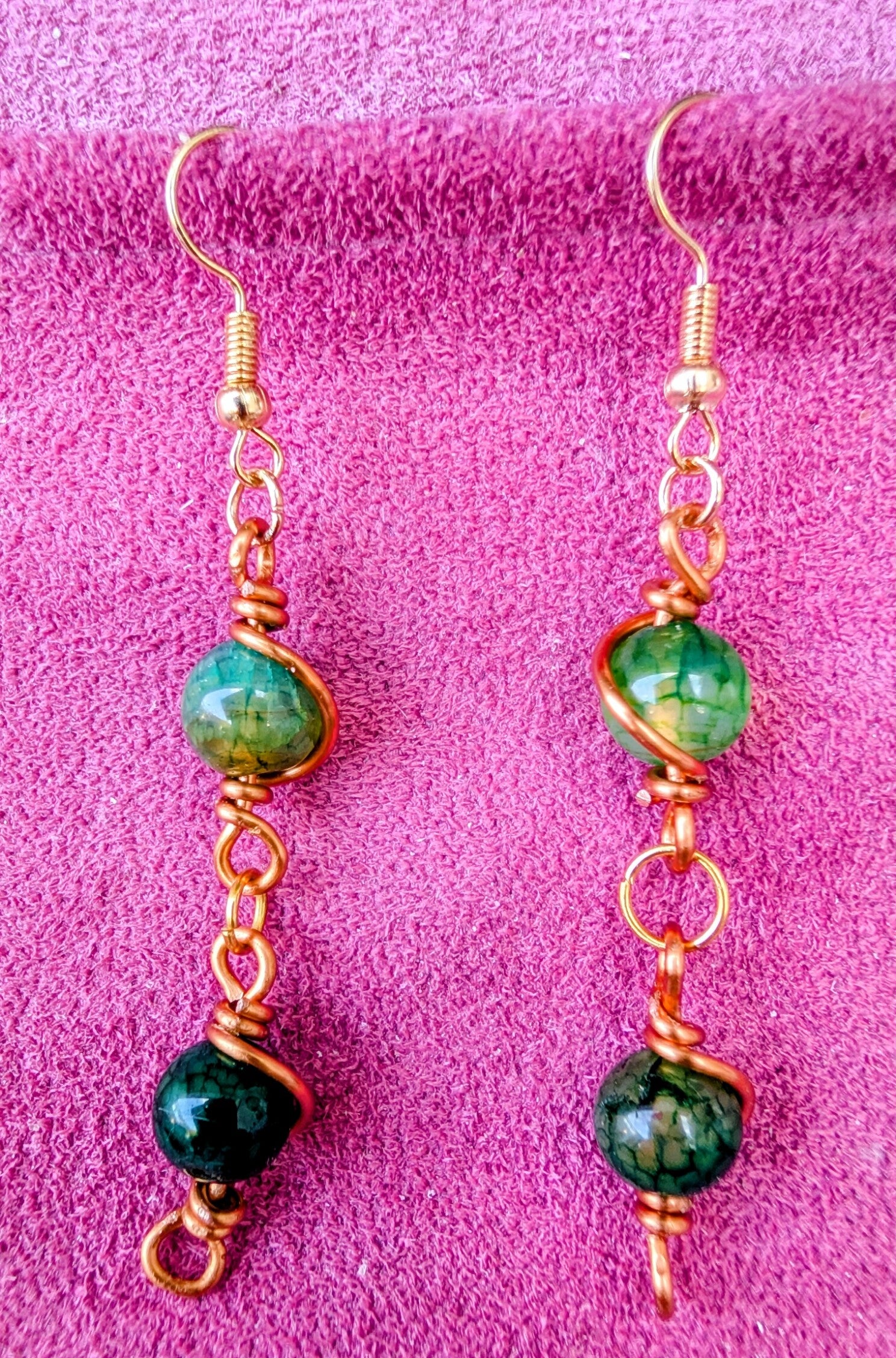 Boucles d'oreilles cuivre agate veine de dragon 1