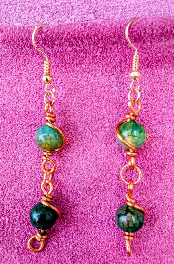 Boucles d'oreilles cuivre agate veine de dragon 1