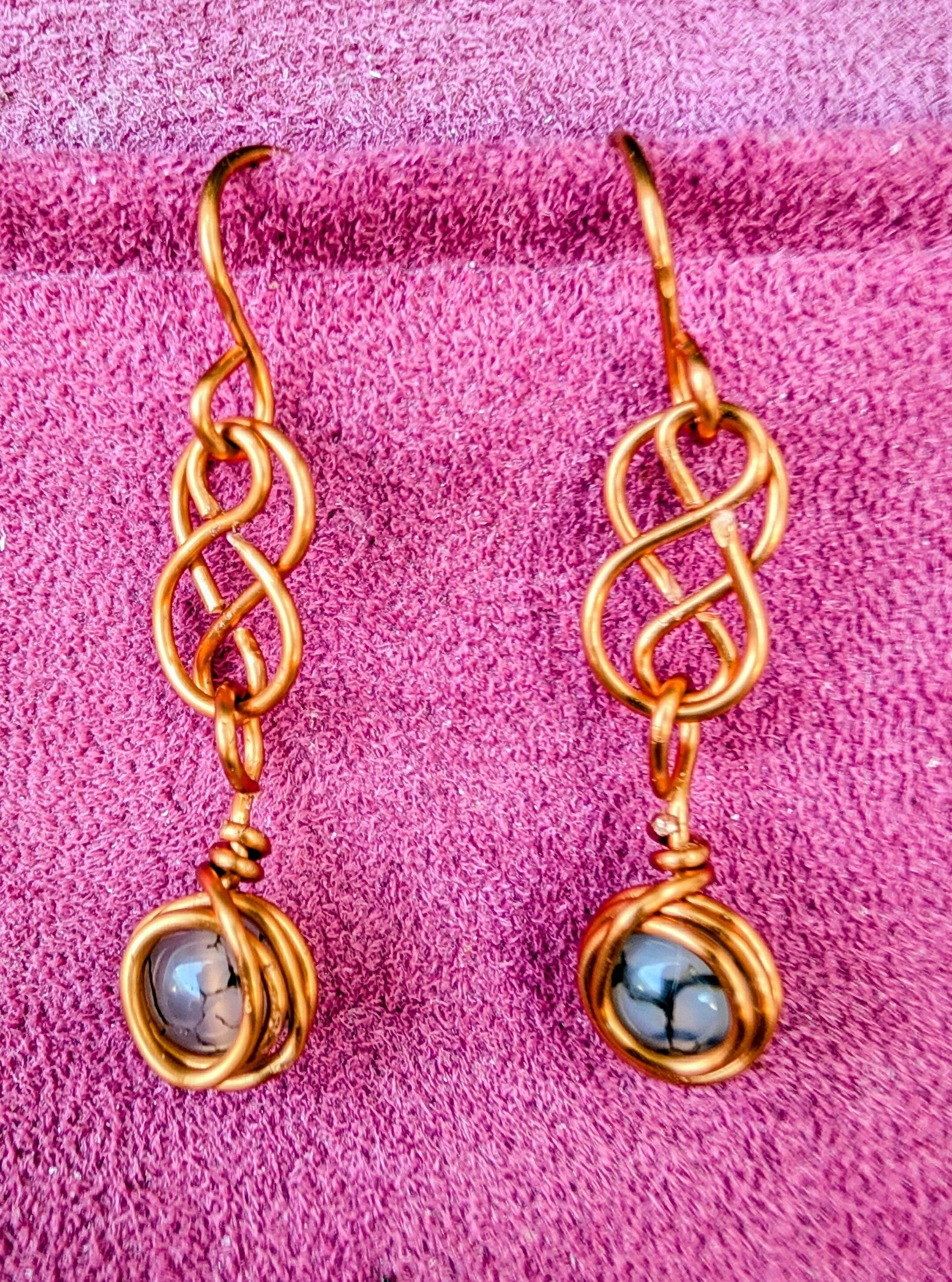 Boucles d'oreilles cuivre agate veine de dragon 3