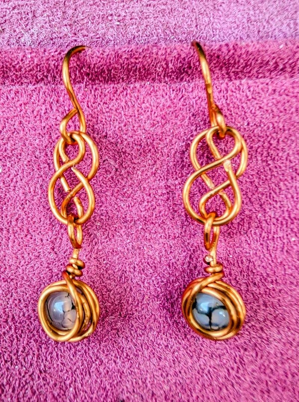 Boucles d'oreilles cuivre agate veine de dragon 3