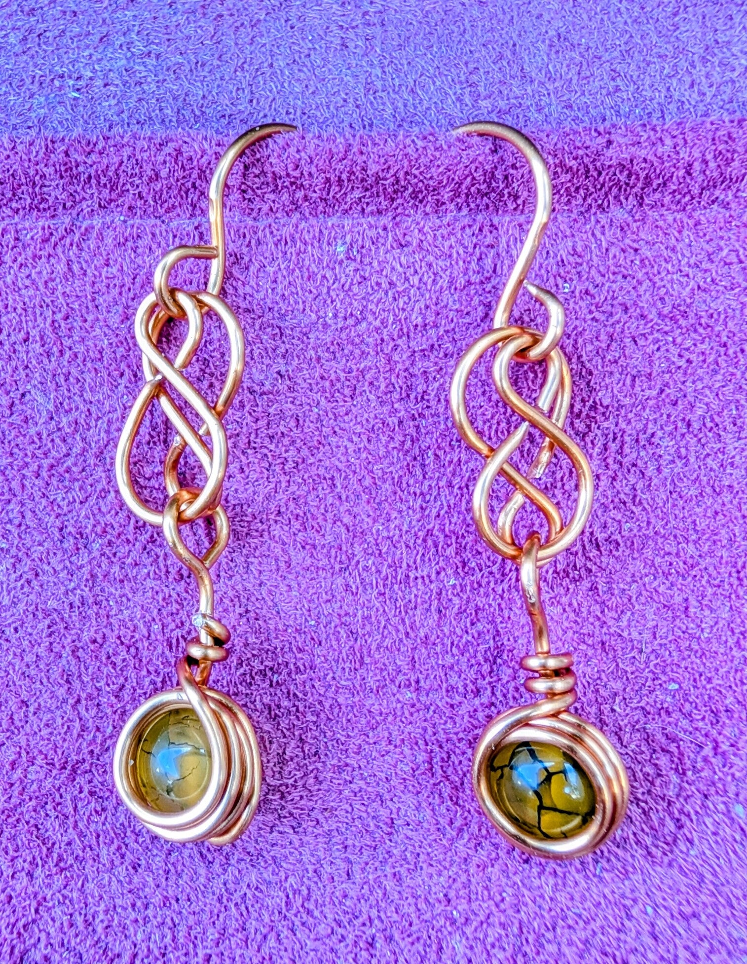 Boucles d'oreilles cuivre agate veine de dragon 4