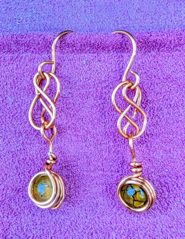 Boucles d'oreilles cuivre agate veine de dragon 4