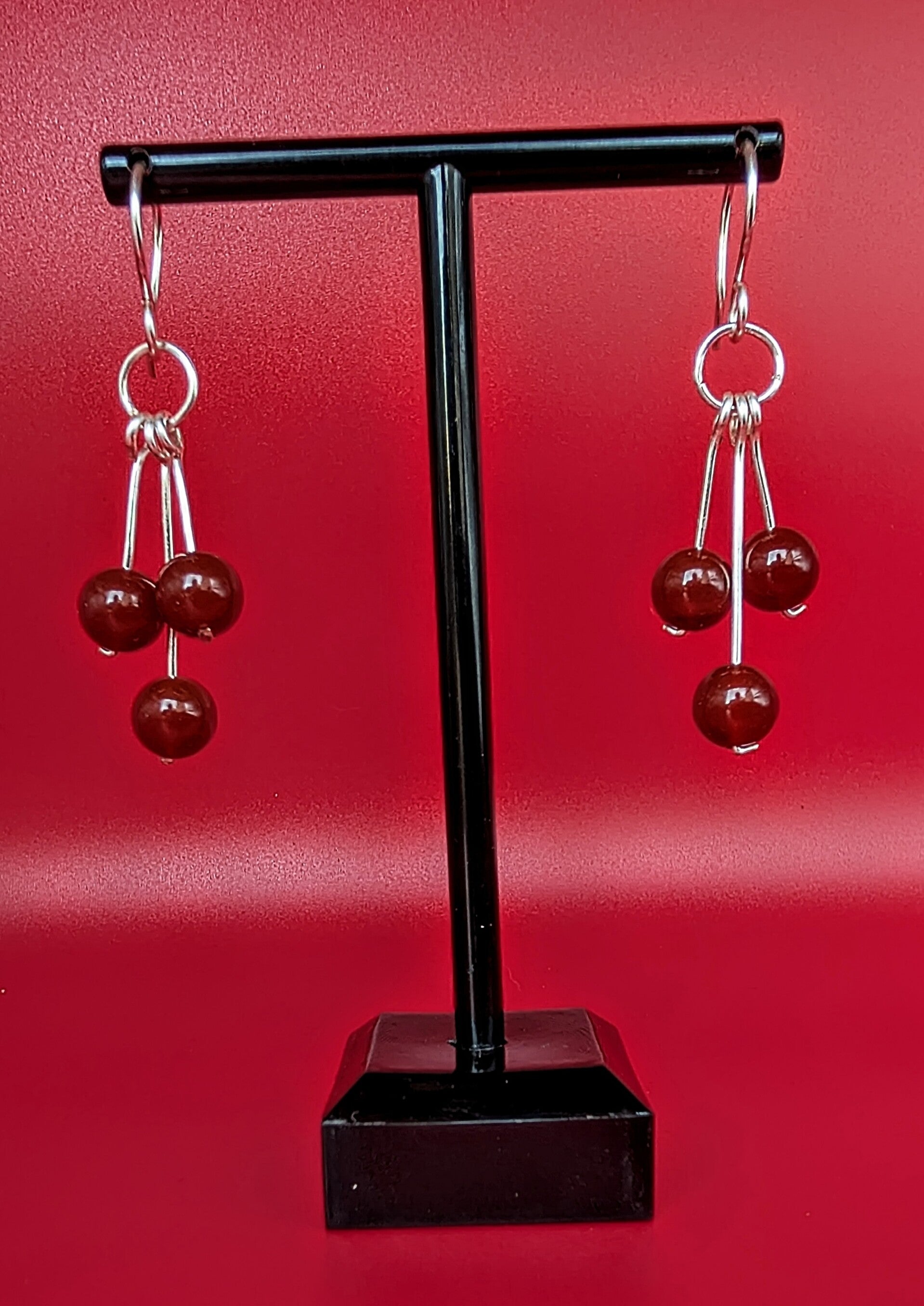 Boucles d'oreilles cornaline et cuivre argenté