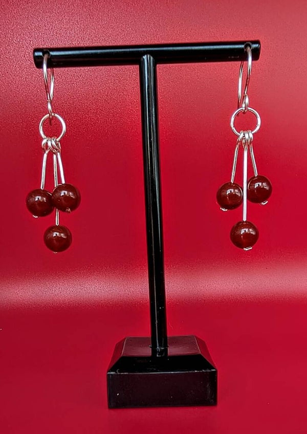 Boucles d'oreilles cornaline et cuivre argenté