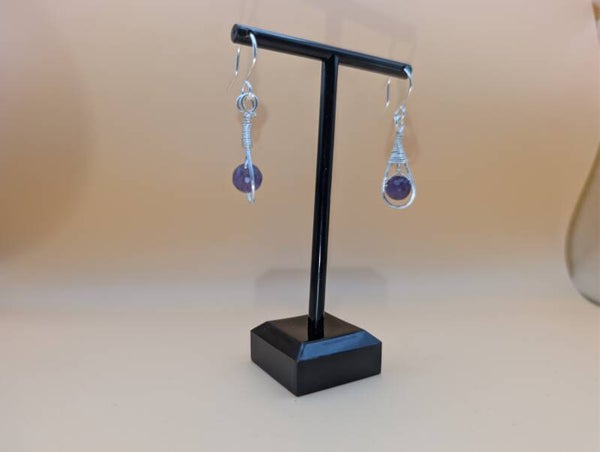 Boucles d'oreilles gouttes améthyste facetté et cuivre argenté