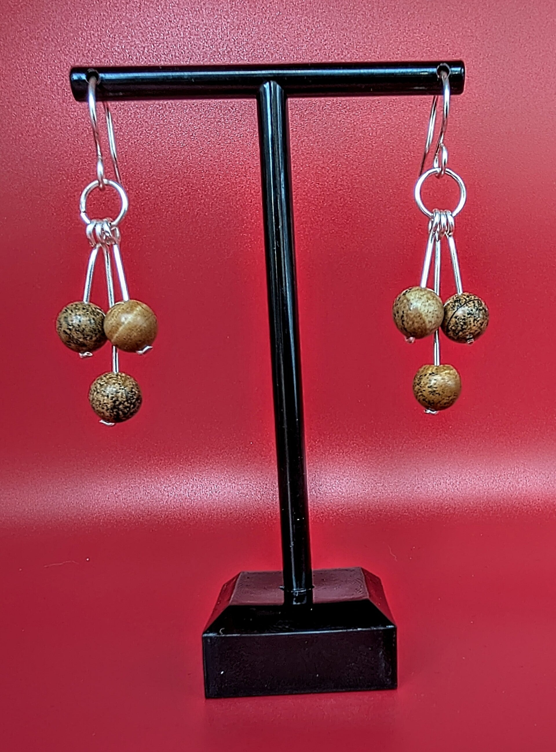 Boucles d'oreilles jaspe paysage et cuivre argenté