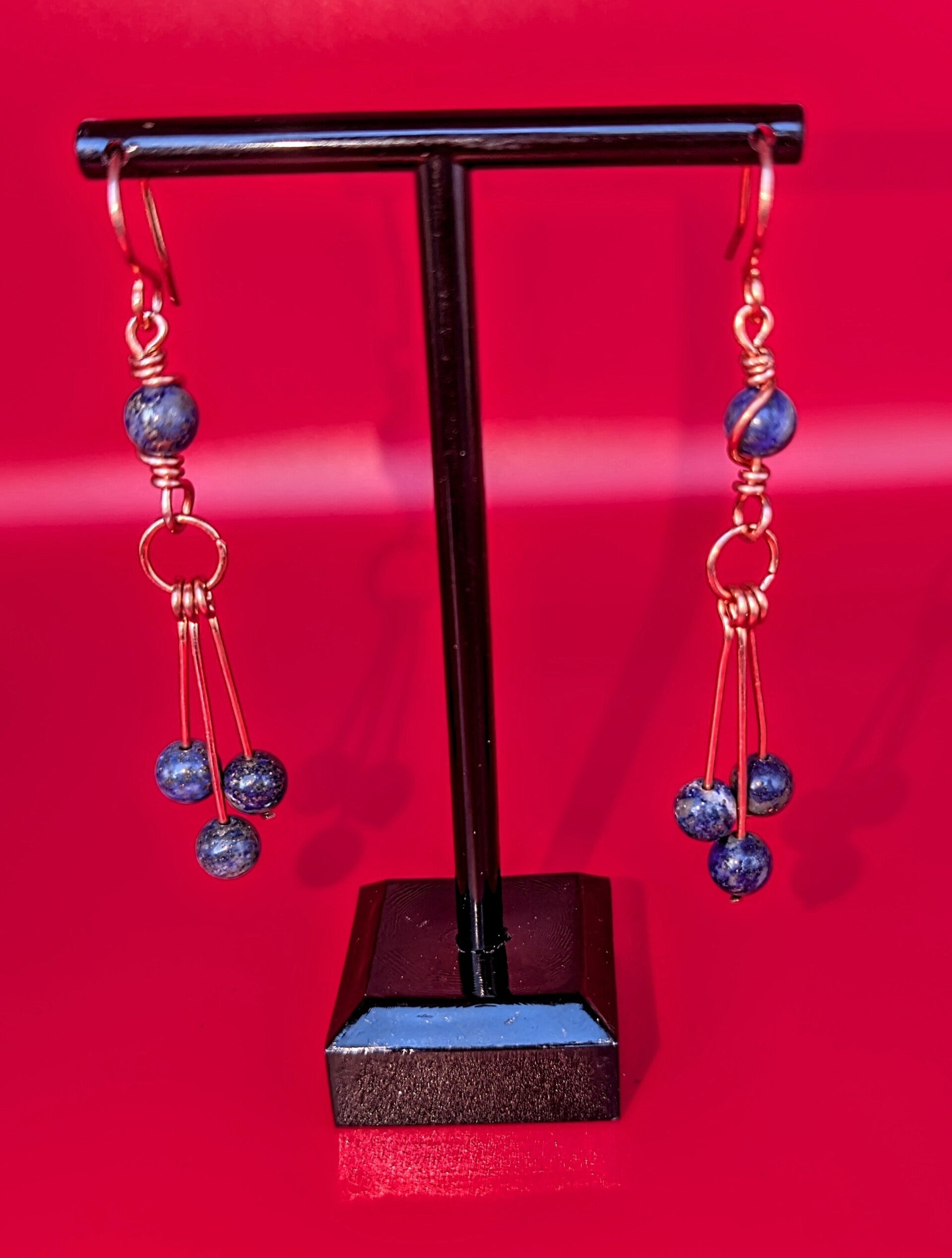 Boucles d'oreilles pendantes lapis lazuli et cuivre