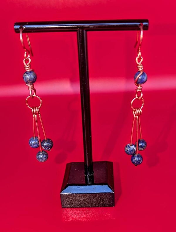 Boucles d'oreilles pendantes lapis lazuli et cuivre