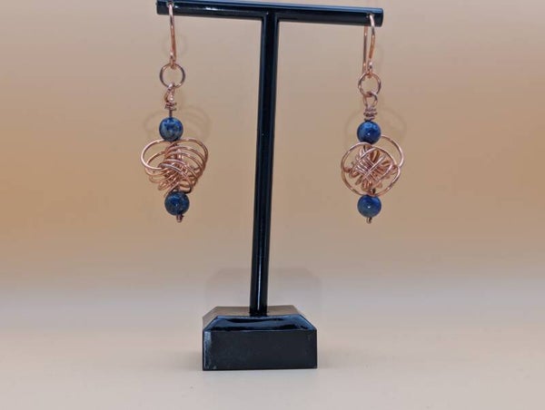Boucles d'oreilles spirales lapis lazuli et cuivre