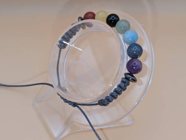 Bracelet 7 chakras fil gris