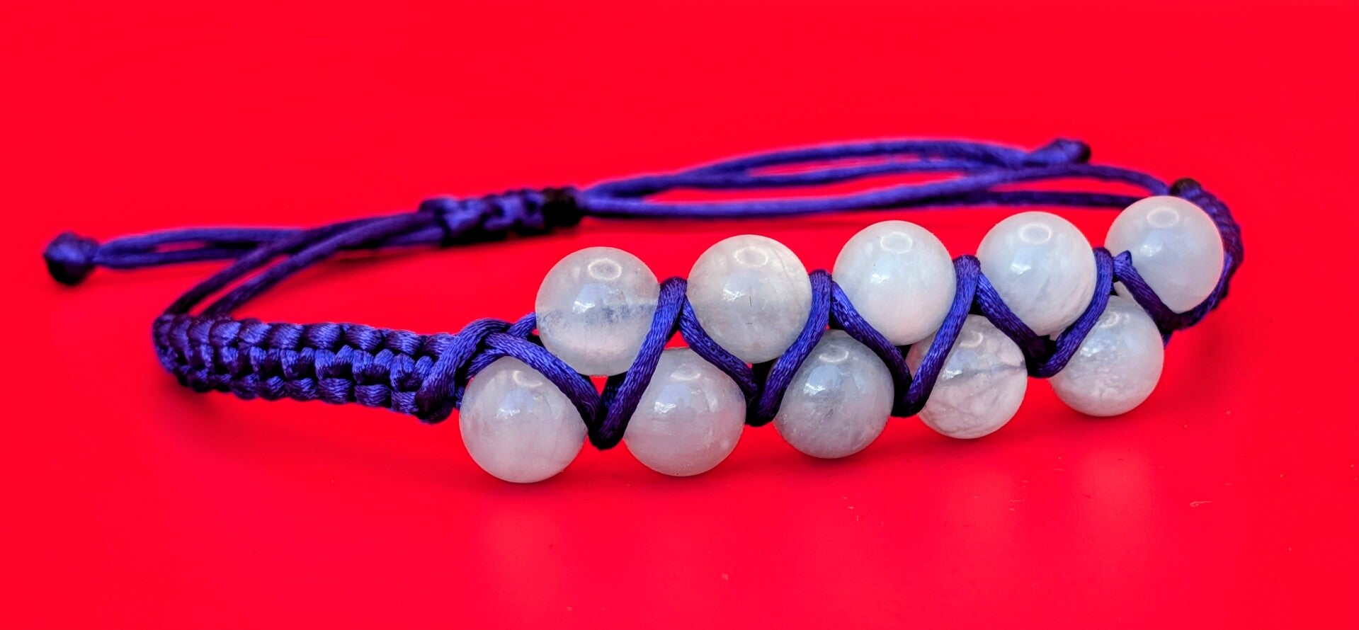 Bracelet aigue marine 10 perles fil bleu