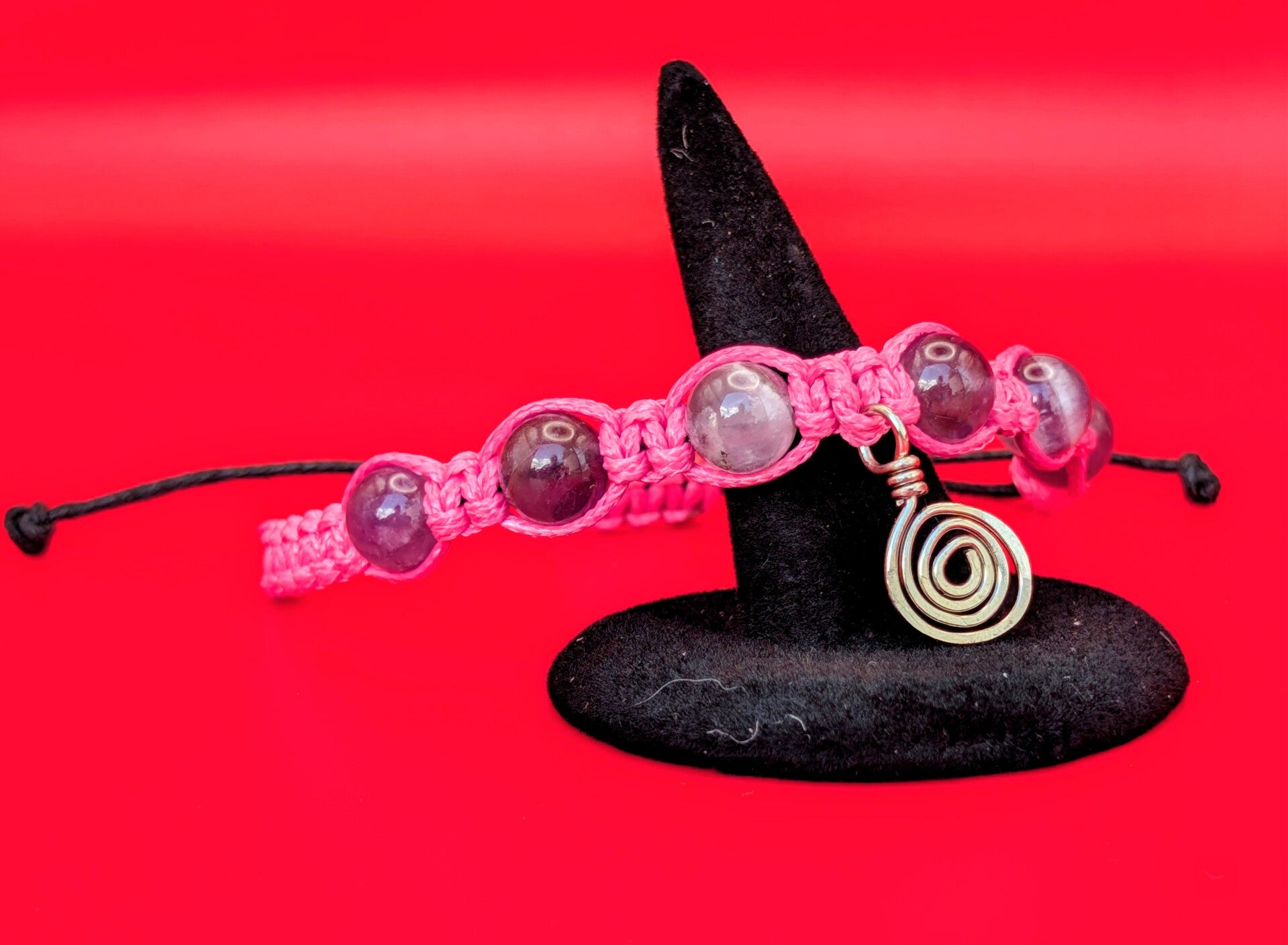 Bracelet améthyste fil rose insert spirale argentée