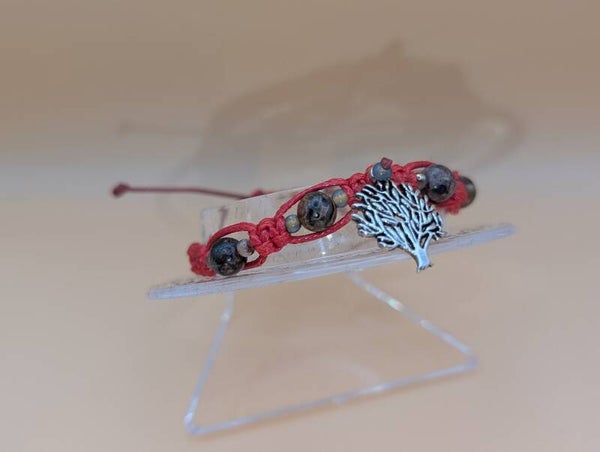Bracelet jaspe léopard fil rouge insert arbre de vie