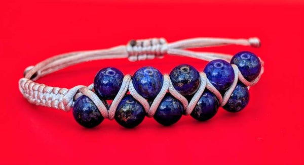 Bracelet lapis lazuli 10 pierres fil argenté
