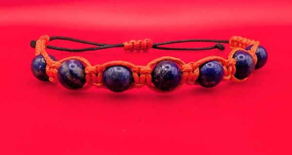 Bracelet lapis lazuli fil orange