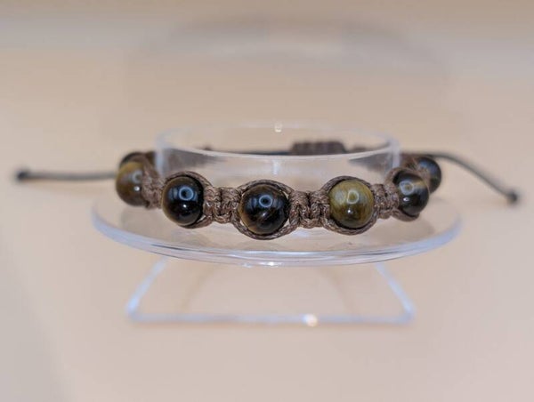 Bracelet œil de tigre fil brun