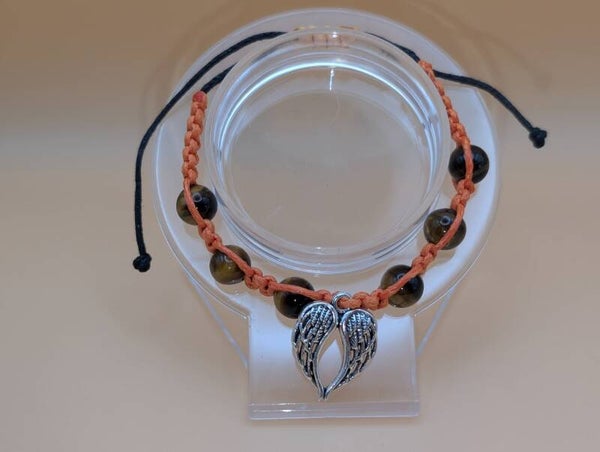 Bracelet œil de tigre fil orange insert ailes