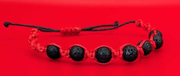 Bracelet pierre de lave fil rouge torsadé