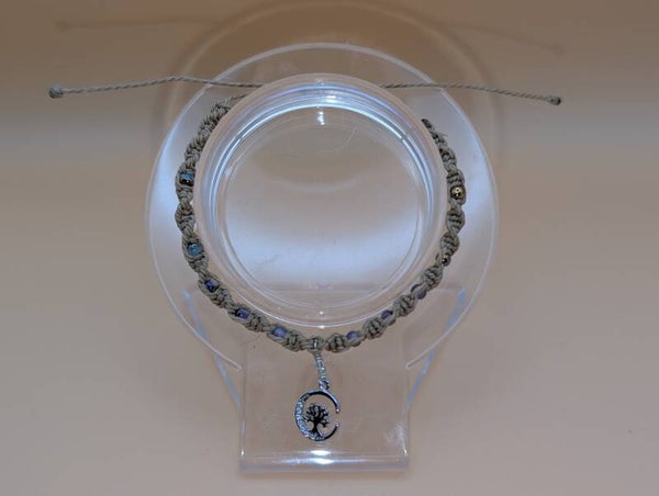 Bracelet torsade beige perles argentées insert arbre de vie lune