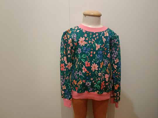trui petrol bloem roze