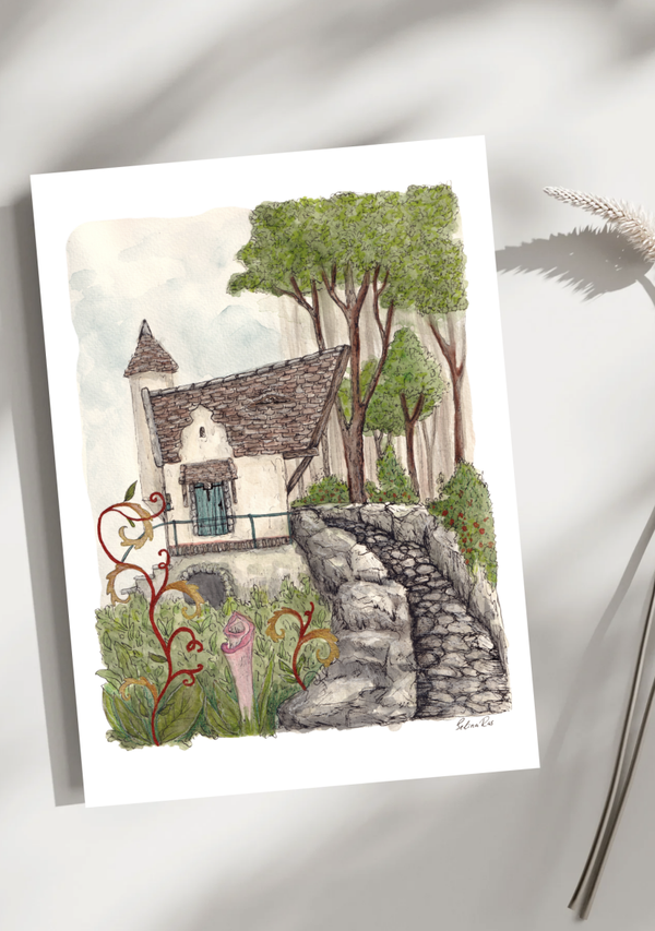 Illustratieprint Roodkapje huis
