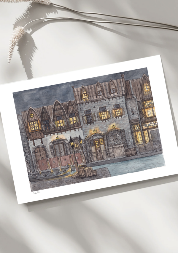 Illustratieprint Opstaphaven kleur