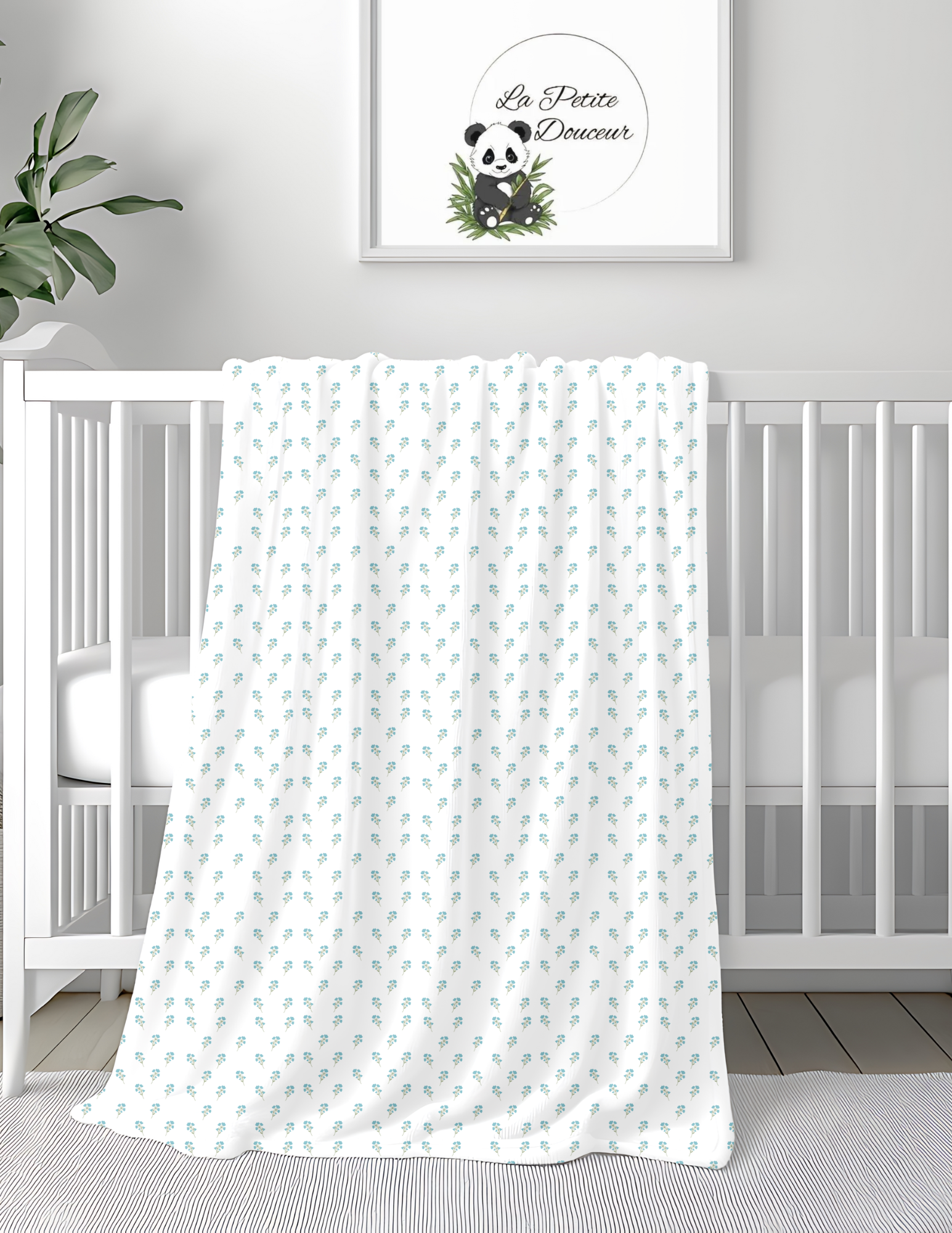 Couverture minky fleur bleu du printemps